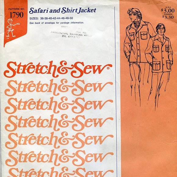 Stretch & Sew Pattern 1790 ~ Men's Safari and Shirt Jacket ~ Chest 36-50 - Picture 1 of 2